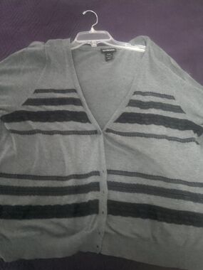 Lane Bryant Gray and Black Lace Accents Light Weight Summer Cardigan